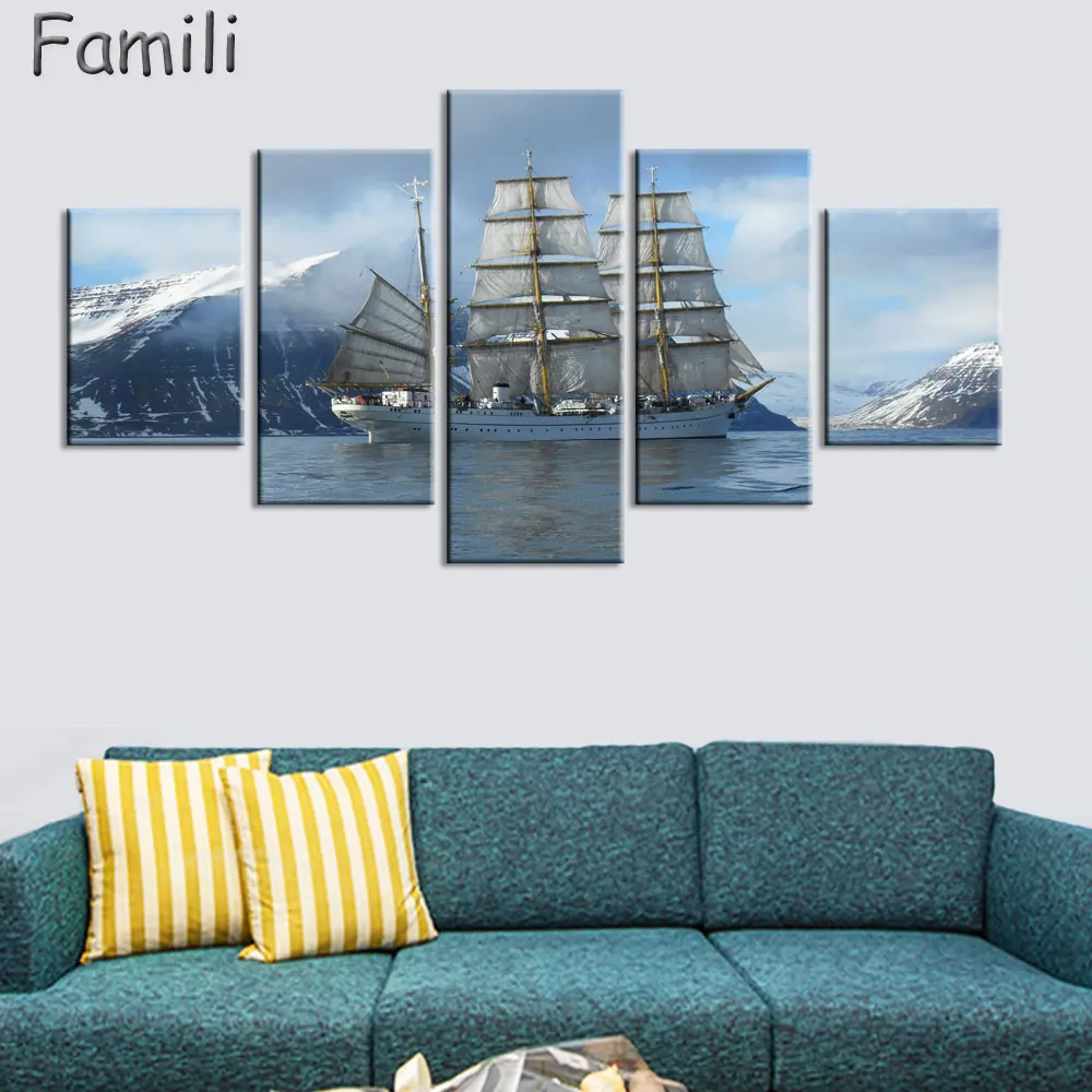 Современные картины на холсте морской пейзаж парусная лодка 5 шт./компл. морская