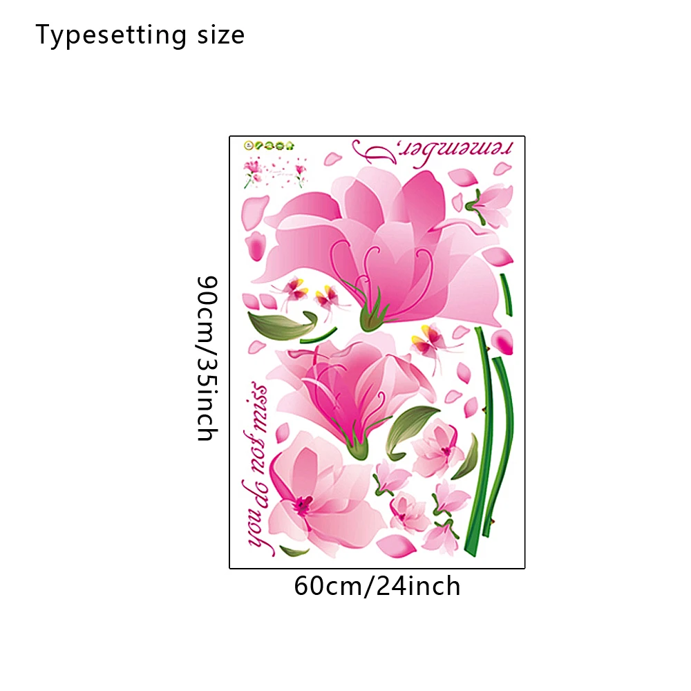 Розовый цветок самоклеющиеся съемные виниловые наклейки на стену гостиная