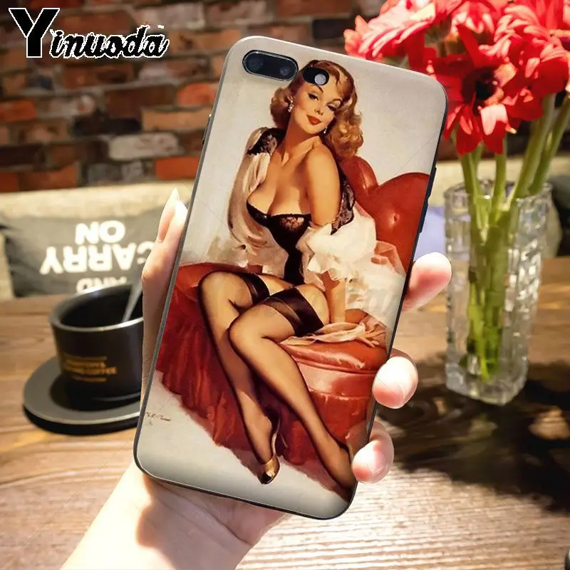 Роскошный чехол Yinuoda PinUp для девочек модный 2D телефона iPhone 7plus X 6 6S 7 8 8Plus 11Pro