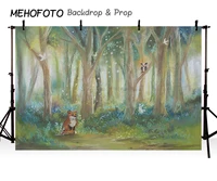 mehofoto birthday backdrop photography rustic oil forest animals fox jungle theme children background customize photocall