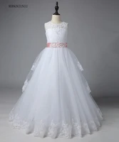 handmade beading flower girl dresses 2017 pinke belt ball gown floor length lace up flower girl dress for weddings
