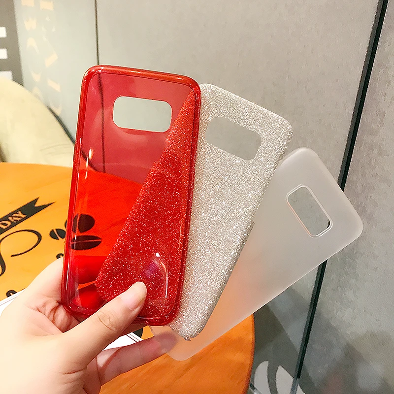 Luxury Shining Red Glitter Case For Samsung S8 3 In 1 Hybrid Soft TPU+Hard PC Back Cover Galaxy S9 S10 Plus |