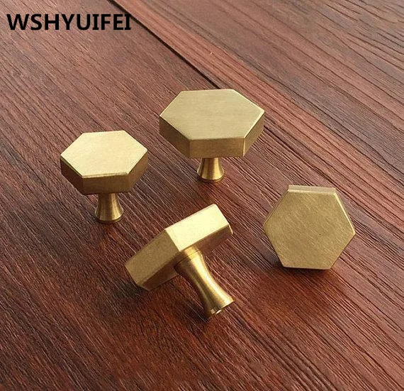 2 шт./лот Золотой антикварный медный шестигранник ручки шкафа Ручка комода ящика