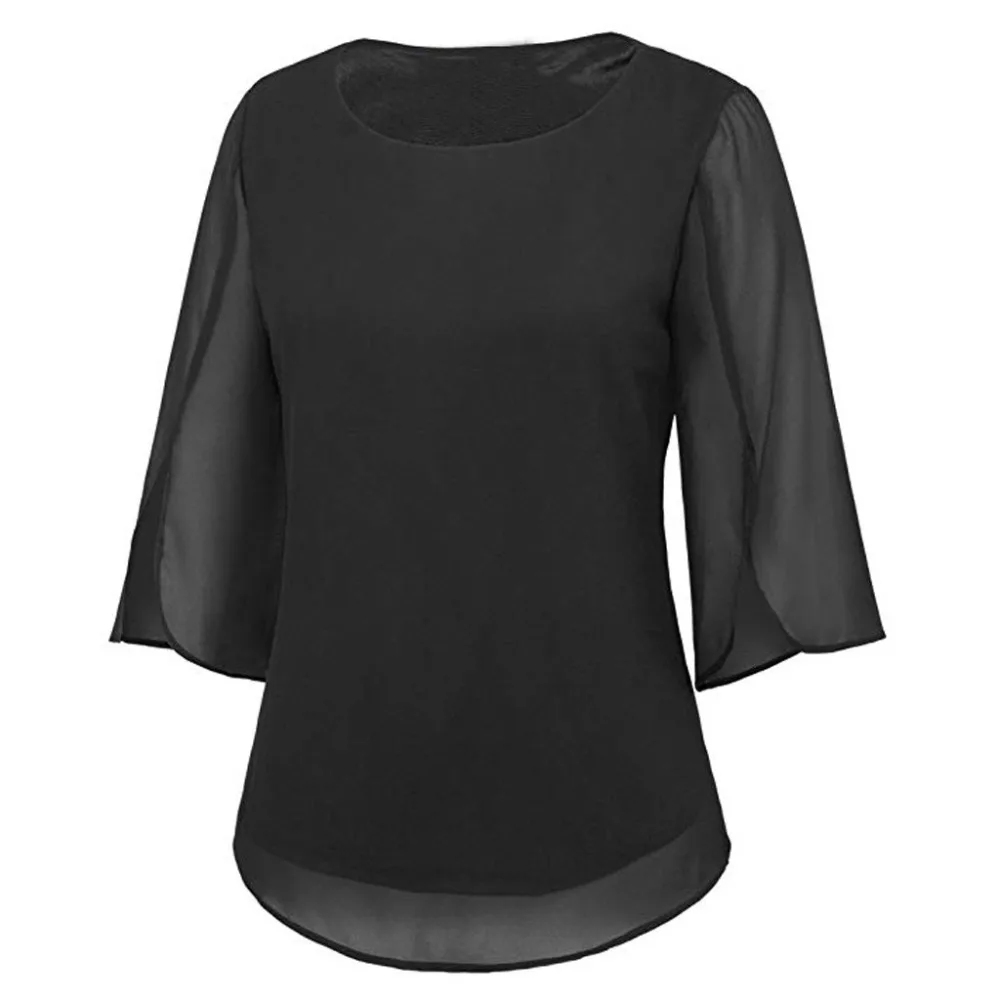 Summer Chiffon Blouse Women Casual Flare Sleeve Shirts Loose Ladies Tulle Mesh Tops Tee Office Blusas Mujer New 2019 |