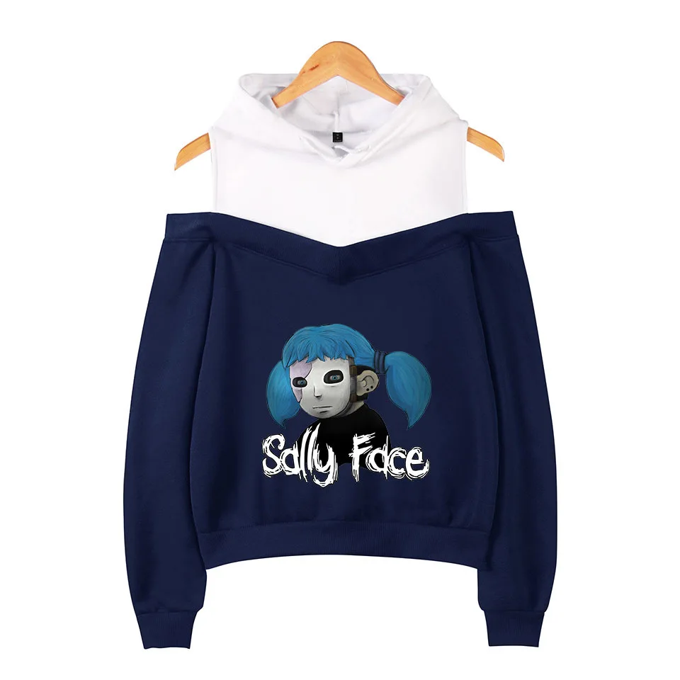 navy blue sally top Толстовки Sally Face, толстовки для девушек и женщин с рукавами и открытыми плечами, эксклюзивные толстовки Sally Face, костюмы для косплея размера плюс XXL - Цвет: navy blue sally top