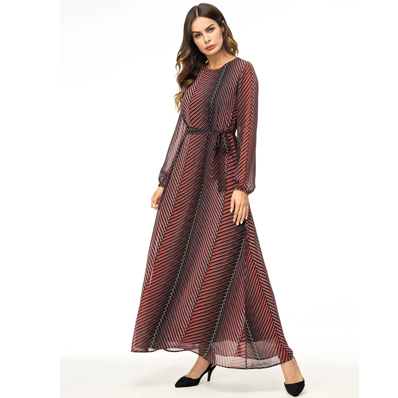 Abaya Vestidos шифоновое Полосатое Турецкий Арабский мусульманский хиджаб платье Катара ОАЭ Дубай Абая для женщин турецкая исламская одежда