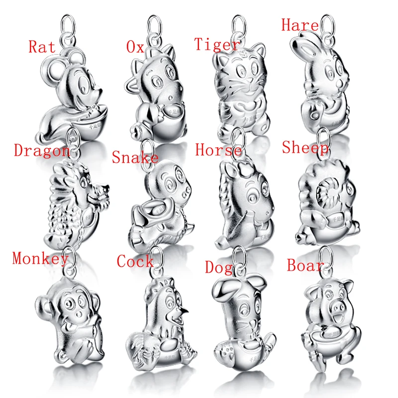 12 зодиакальных Подвесок в китайском стиле ретро. Ожерелье из серебра 925 пробы с