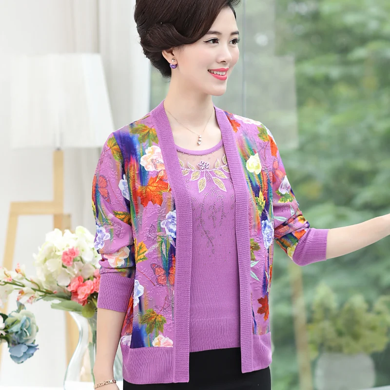 Женский свитер среднего возраста комплект из двух предметов кружевной кардиган