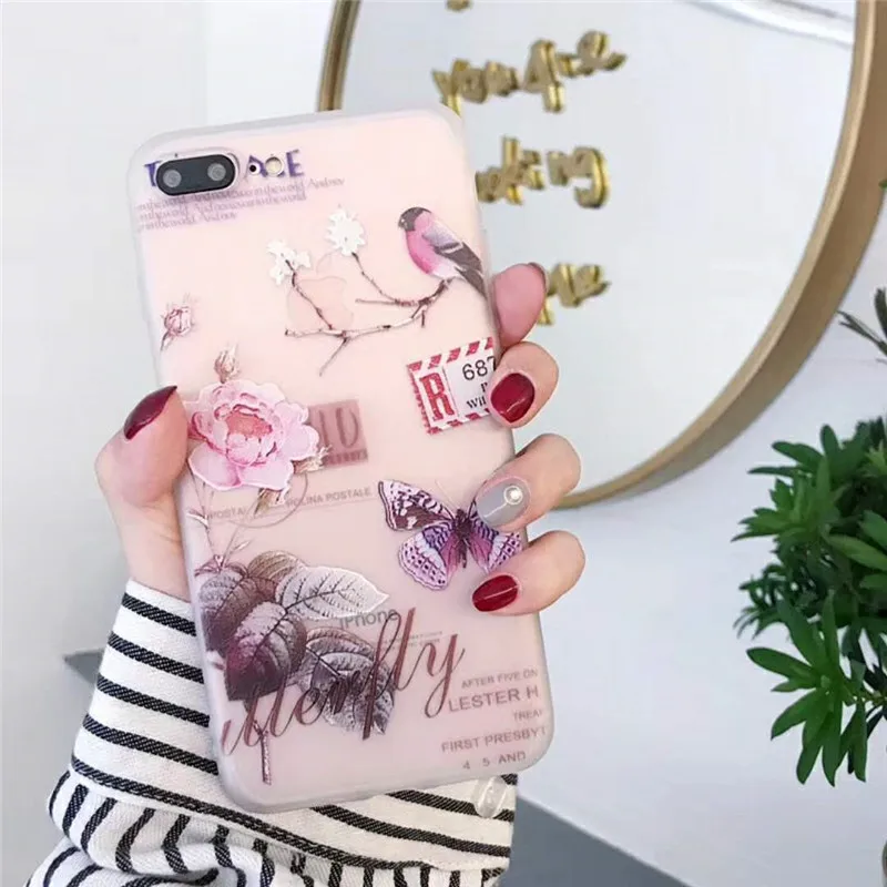 Relief Refreshing Flowers Birds Butterfly Stamp Pattern Soft Phone Case Back Cover For iPhone XR XS MAX 5s 6s Plus 8 7 Capa |