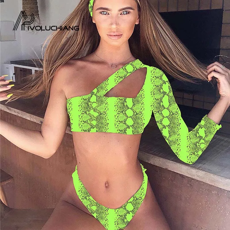 Зеленое бикини для купальщиков со змеиным принтом новинка 2019 неоновый