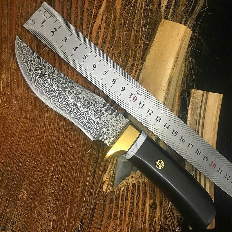 Нож PEGASI из дамасской стали с черной ручкой походный инструмент для выживания