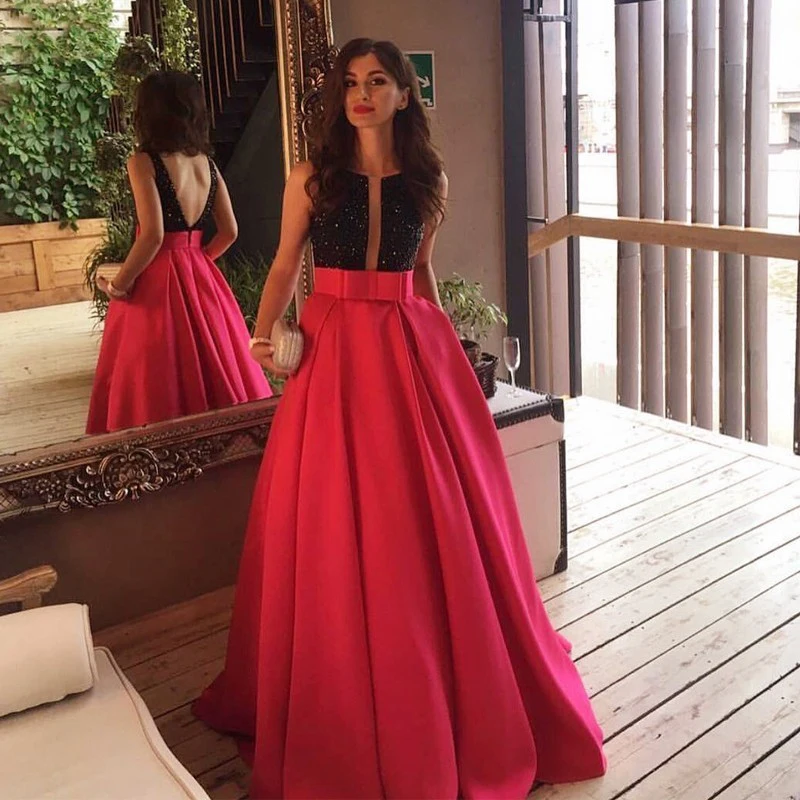 

Elegant Formal Red Satin Ball Gowns With Bow For Women To Formal Party Zipper Floor Length Custom Made Maxi Skirt 2017 New