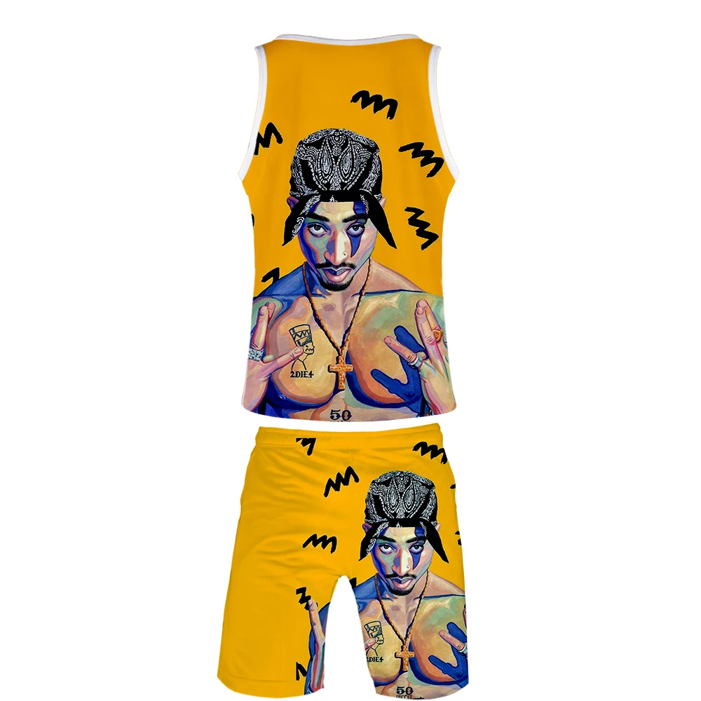 Крутая уличная одежда в стиле Харадзюку комплект из двух предметов 2PAC топа и шорт