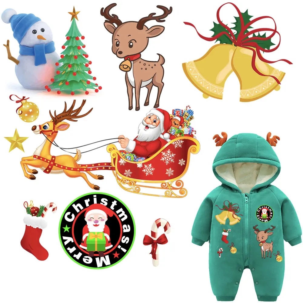 

Christmas clothes stickers for kids iron on transfers diy accessory decoration festival patches for clothing badges children