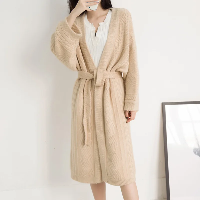 Long lazy style thick knit sweater cardigan coat belt Sweater mori girl 2018 autumn New |