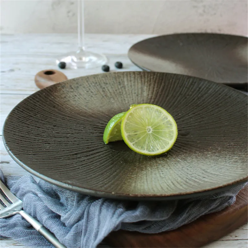 Japaness Стиль Ретро тарелки черного Цвет посуда Еда блюдо Керамика личности