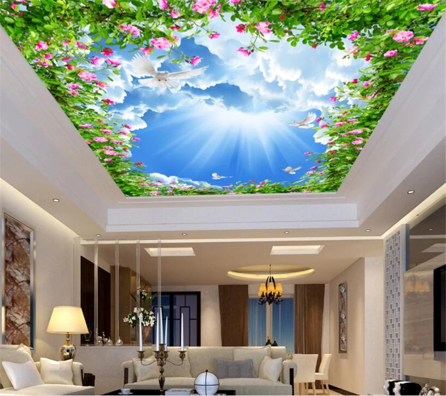 

Beibehang Modern 3D Photo Wallpaper Blue sky and white sky zenith wallpaper Home Interior Decor Living Room Ceiling Lobby Mural