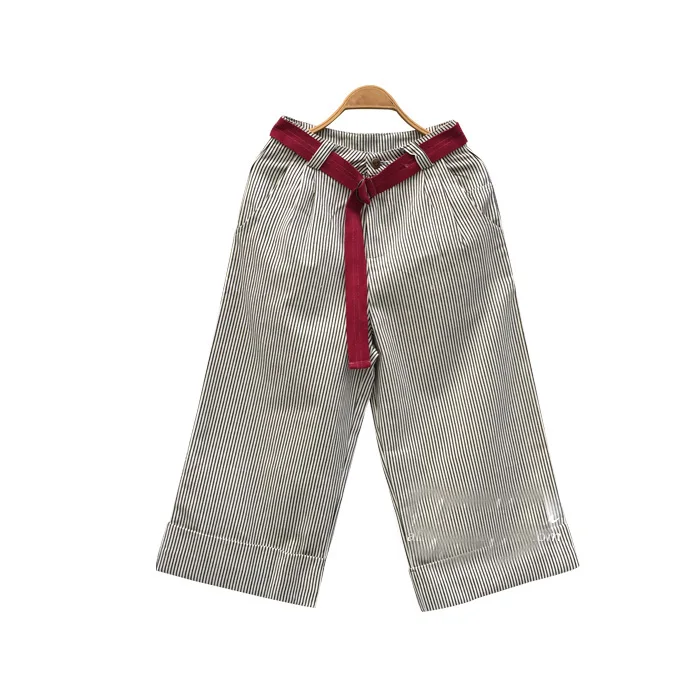 Свободные хлопковые брюки в полоску с красным поясом длиной до щиколотки|wide leg