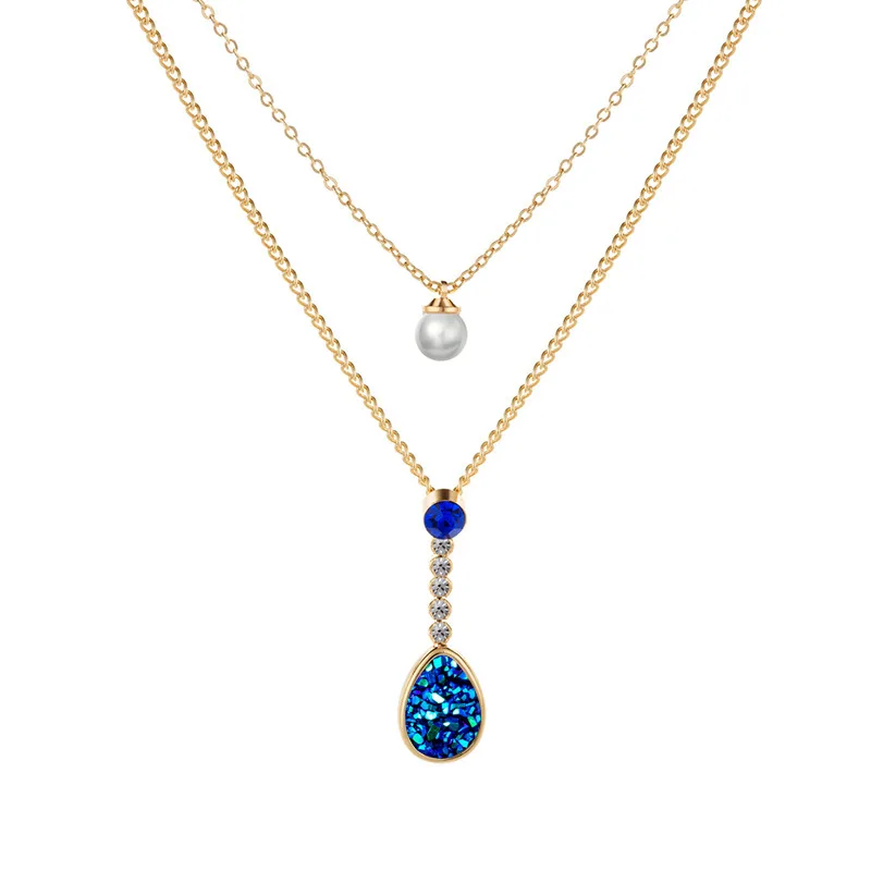 8Seasons Fashion Necklace Gold Pearl Geometric Brown Water Drop Rhinestone Pendant Multilayer Love Women Charms 1 Piece | Украшения и