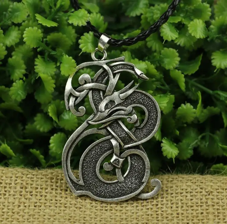 Ant Sterlling Silver LANGHONG, 1 шт., скандинавский дракон, ожерелье, нордический Викинг, дракон, амулет, подвеска, ожерелье, оригинальные ювелирные изделия, талисман - Окраска металла: Ant Sterlling Silver