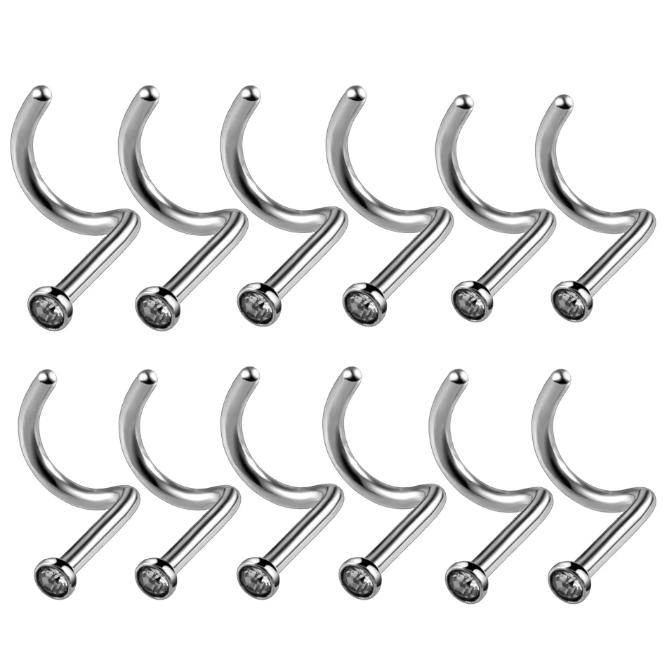 

100Pcs Wholesale 18G 20G Stainless Steel Nose Ring Nostril Piercing Ombligo Crystal Screw Nose Stud Body Jewelry for Women