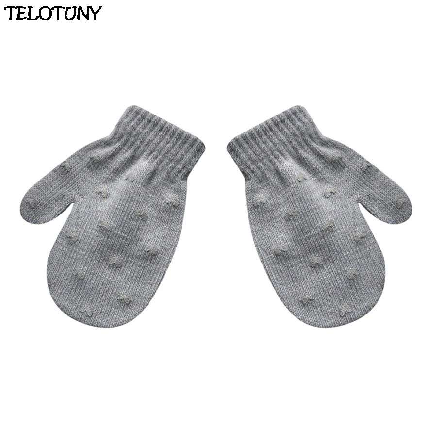 Детские вязаные эластичные флисовые плотные перчатки закрывающие пальцы