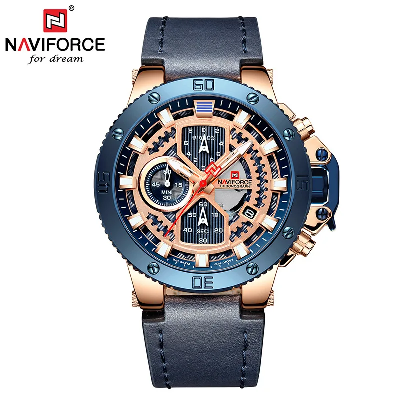 NAVIFORCE часы мужские золотые наручные водонепроницаемые хронограф Топ Бренд