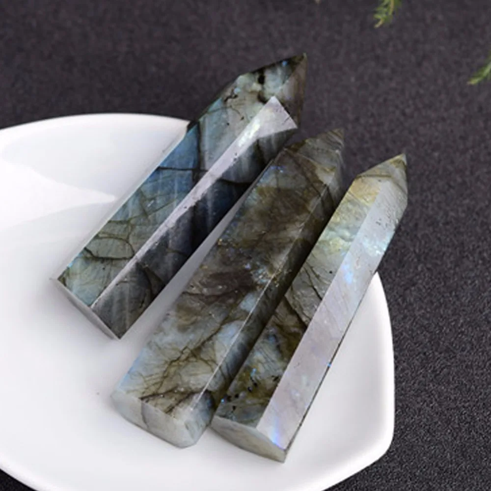 

Druzy Natural Labradorite Crystal Stones Moonstone Healing Crystal Hexagonal Prism Single Point Reiki Chakra