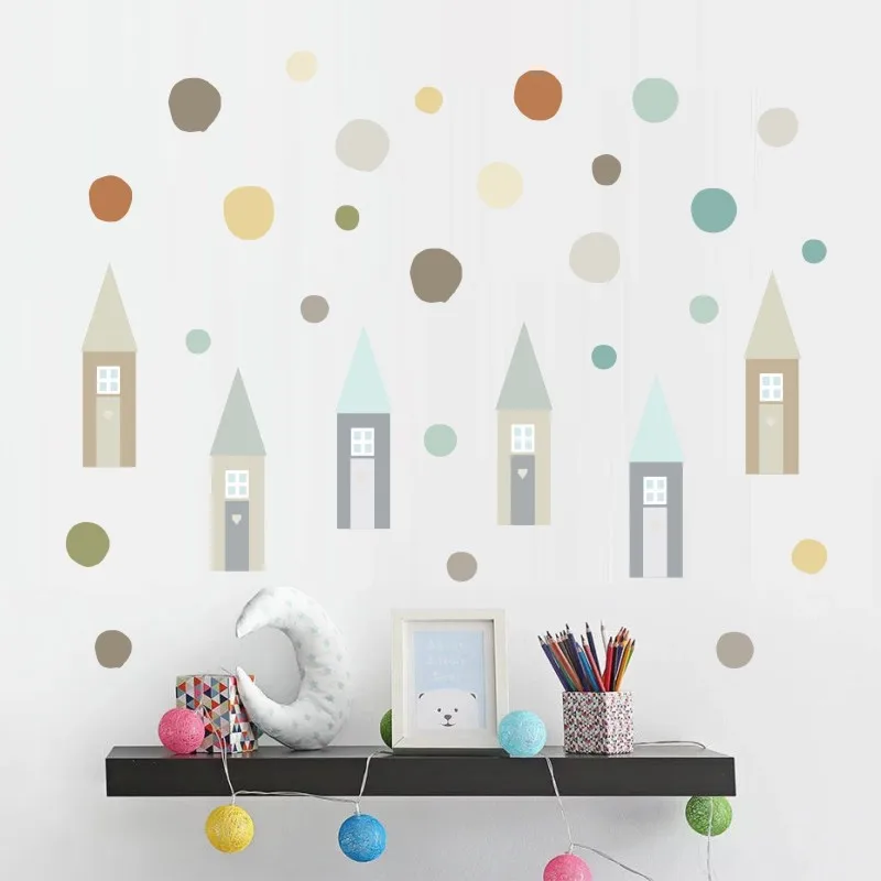 Nordic Style House Circle Pattern Wall Stickers Cartoon Animal Decal for Kids Room Bedroom Living Home Decor TSB90004 | Дом и сад