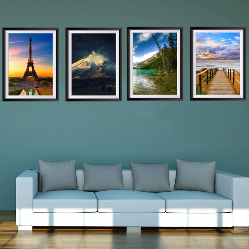 % 4 картины Домашний Декор Пейзаж башня обои наклейка роспись стены искусство