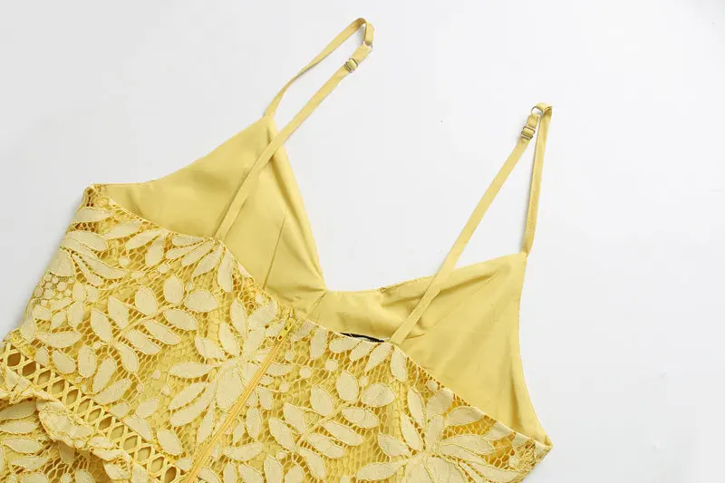 Женское кружевное платье с V образным вырезом на бретелях|Женские платья| |