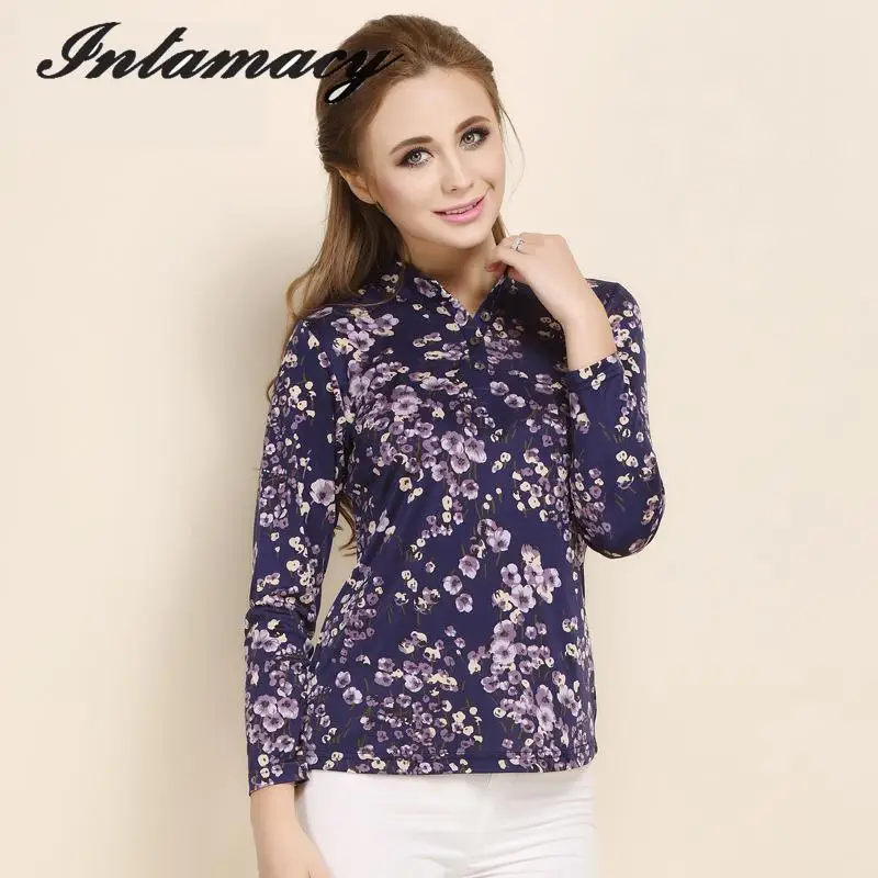 Женская шелковая блузка с длинными рукавами трикотажный воротник и принтом 100%