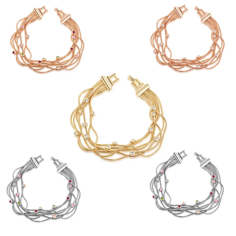 ROXI ROMAD Brand Gold Color Austrian Crystal Multi-layer Bangles Bracelets For Women Luxury Elegant Wedding Jewelry Party Gift | Украшения