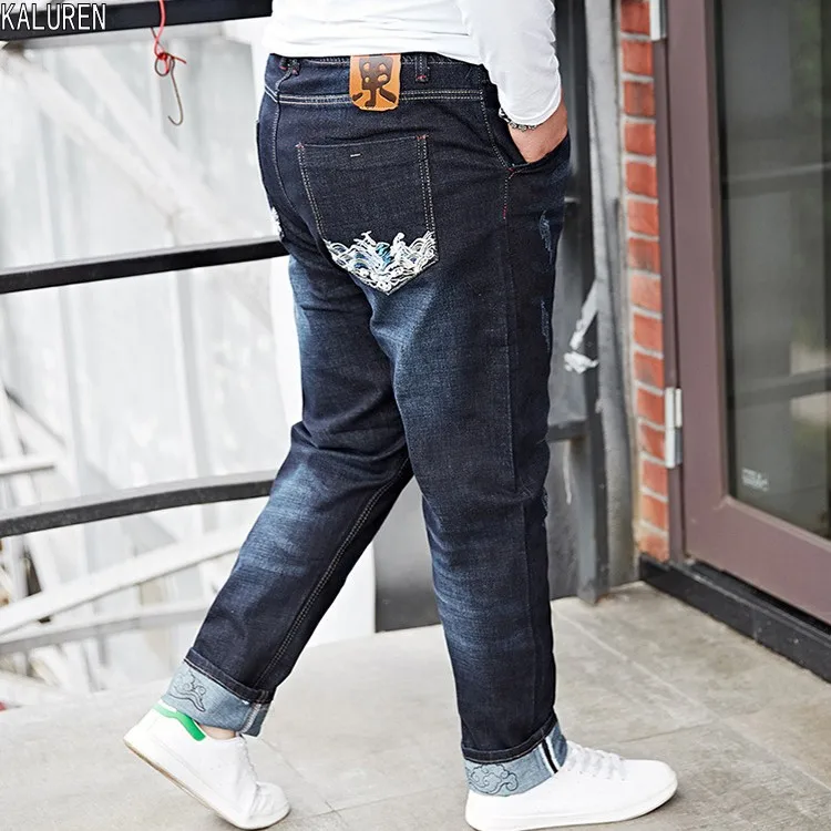 

TOP Free shipping big size M-8xl plus men jeans Chinese style pants male military long trousers pants elastic waist 150kg