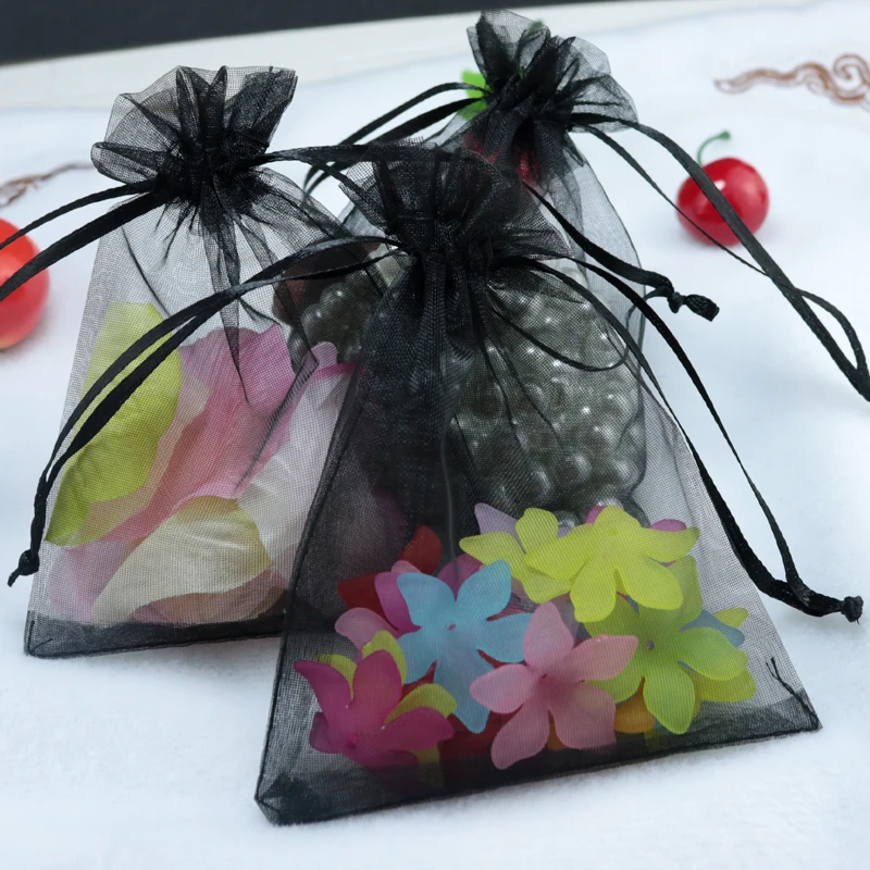 

Wholesale 500pcs/lot 15x20cm Black Organza Bags Party Favor Jewelry Candy Packaging Bags Organza Drawstring Gift Bag & Pouches