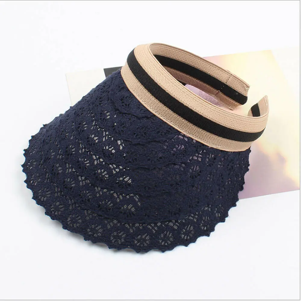Тёмно-синий Womens Sun Visor Sport lace Tennis Headband Cap Adjustable Casual Summer Hat - Цвет: Тёмно-синий
