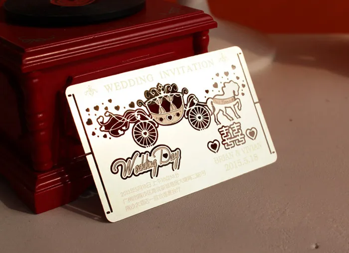 

100PCS/LOT Free Customized And Design Metal Carving Stereoscopic Flowers Wedding Invitation Card Print All Language