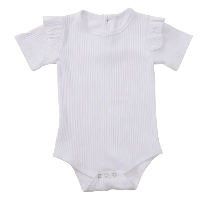 

Baby Romper Flare Sleeve Solid Print Rompers Kids Girls Boys Jumpsuit Newborn Clothes