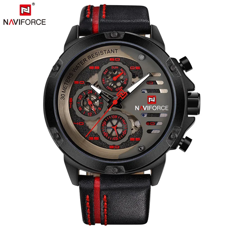 NAVIFORCE Топ бренд класса люкс водонепроницаемые 24 часа дата Кварцевые часы Мужские кожаные спортивные наручные часы мужские водонепроницаемые часы - Цвет: BRB