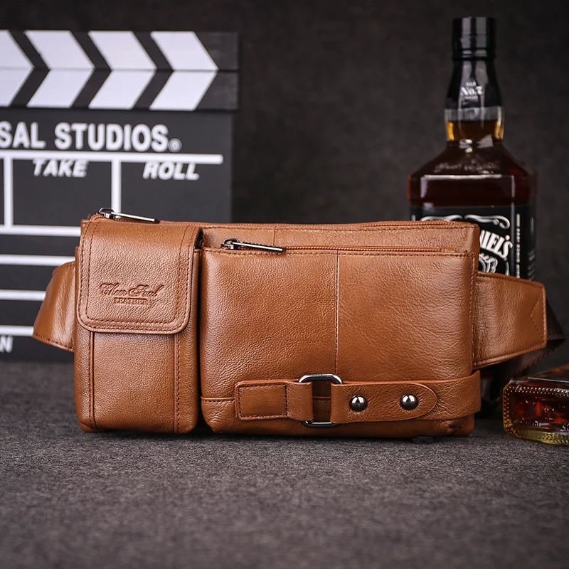 

Genuine Leather Waist Belt Bags Men Chest Bags Fanny Pack Fashion Shoulder Messenger Bag Male Travel Coin Purse Men's wallet