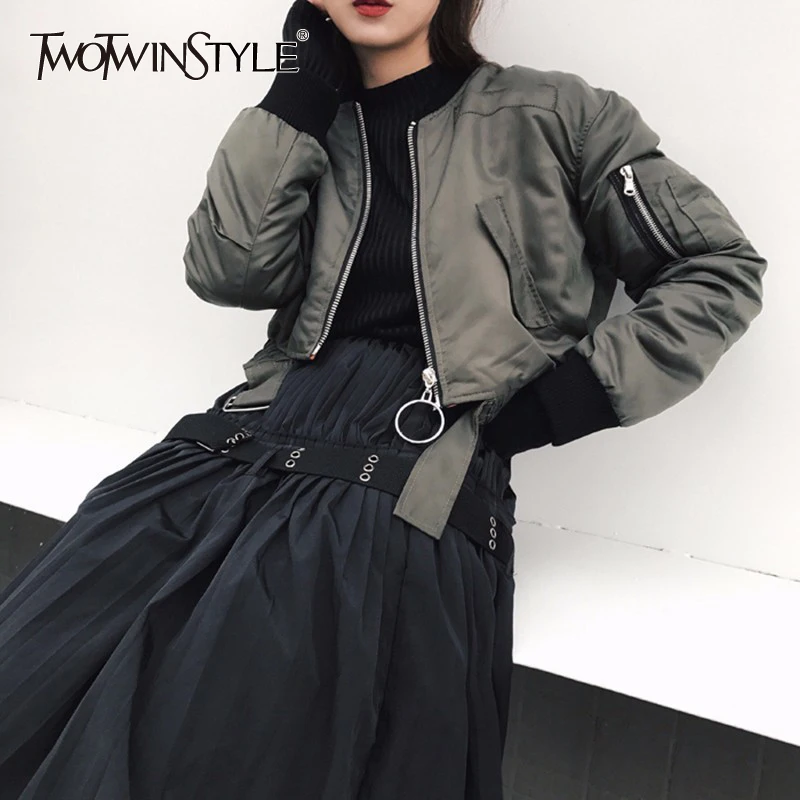 Twotwinstyle Короткие хлопковые пальто на молнии куртка-бомбер Куртки Для женщин