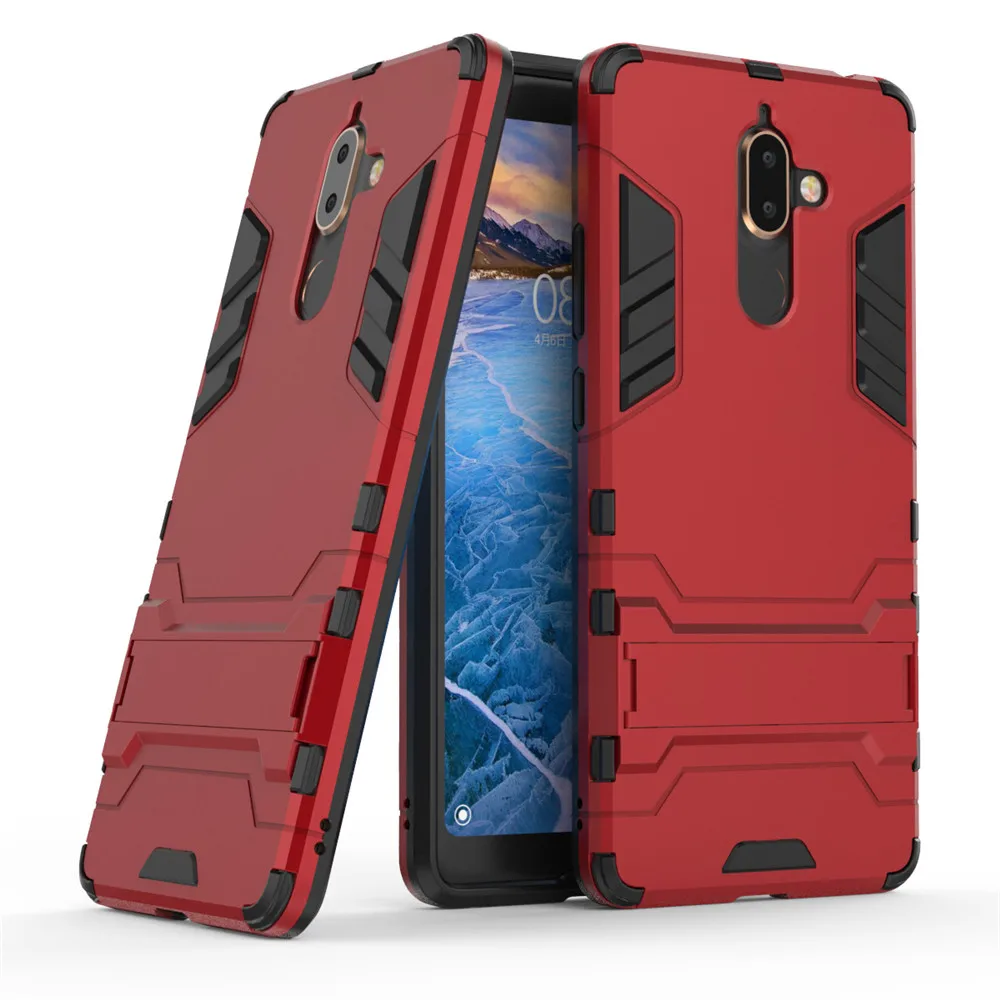 Nokia 7 Plus Пластик Мягкая силиконовая резина Гибридный Броня Kickstand полное покрытие