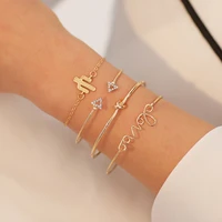 3 bangles knot love crystal arrow 1 cactus golden bracelets 4 piecesset for women