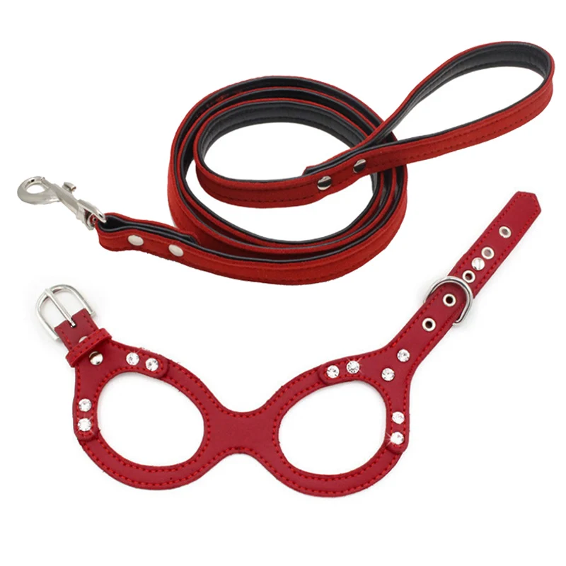 Red set Pet кожаные перекрестные Подтяжки комплект со стразами, стильные, удобные, поводок для собак, поводок для собак, автоматический поводок Регулируемый жилет меховой воротник - Цвет: Red set