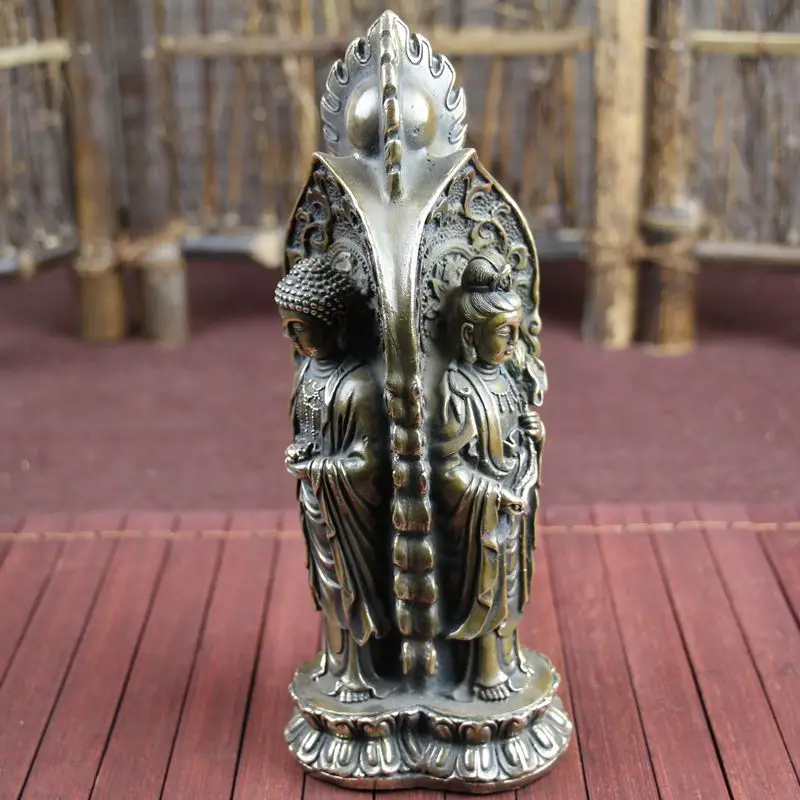 Китай Медь 3 лица Kwan-yin guan yin статуя Будды бесплатная доставка | Дом и сад