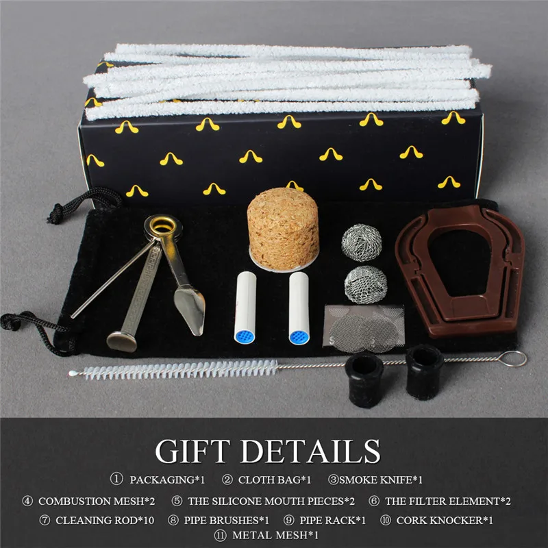 

NewBee 10 Tools Kit Handmade Briar Wood Tobacco Pipe Wood Little Bent Smoking Pipe Metal Ring Decor with 9mm filter aa0129s