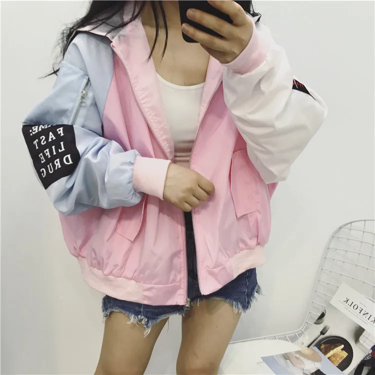 Куртки женские Harajuku в Корейском стиле свободные трендовые Лоскутные женские s одежда Высокое качество универсальные повседневные молнии шикарные Весенние Новые