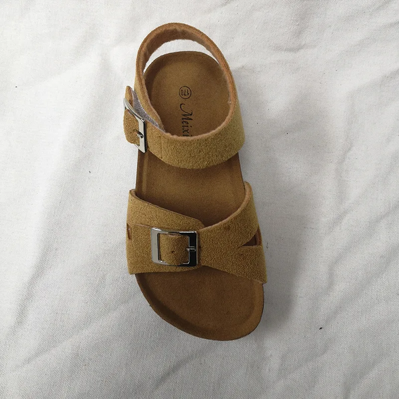 Для девочек Обувь на подошве из пробки сандалии сабо для искусственной кожи 2021