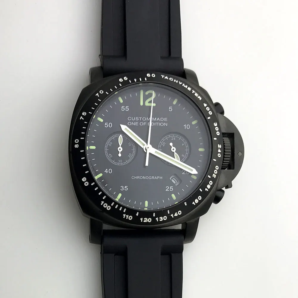 Parnis 44 мм часы мужские резиновый ремешок с черным корпусом из нержавеющей стали