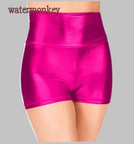 Розово-красный блестящий металлический танцевальная шорты из спандекса с